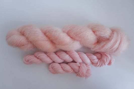 Candy Roaster // HANDDYED YARN sock, dk, sparkle sock, suri silk, alpaca, kid silk, mohair, peach, pink, blush, pastel yarn, custom yarn