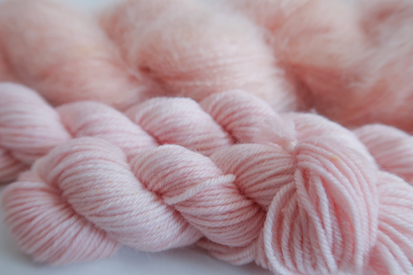 Candy Roaster // HANDDYED YARN sock, dk, sparkle sock, suri silk, alpaca, kid silk, mohair, peach, pink, blush, pastel yarn, custom yarn