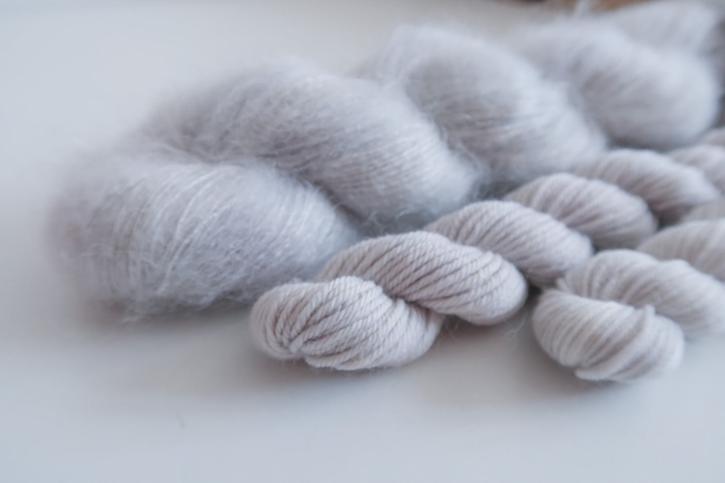 Puffing Chimney Tops // HANDDYED YARN sock, dk, sparkle sock, mohair, suri, pink, grey yarn, light grey, neutral, pastel yarn, custom yarn
