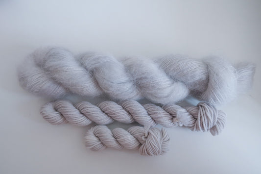 Puffing Chimney Tops // HANDDYED YARN sock, dk, sparkle sock, mohair, suri, pink, grey yarn, light grey, neutral, pastel yarn, custom yarn