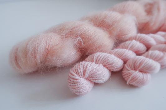 Candy Roaster // HANDDYED YARN sock, dk, sparkle sock, suri silk, alpaca, kid silk, mohair, peach, pink, blush, pastel yarn, custom yarn