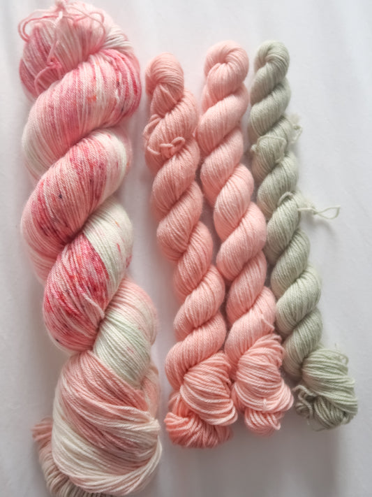 SWEETHEART BLOOMS Sock Set Bundle Handdyed Yarn from The Last Rose Collection
